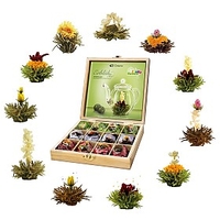 Set de regalo con 12 flores de té en caja de madera