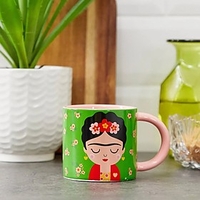 Taza de porcelana con imagen de Frida Kahlo