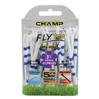 Champ MyHite Fly 83mm Tees 25 Pack,  Male,  Tees,  83mm,  White/blue stripe