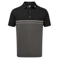 FootJoy Lisle Engineered End on End Stripe Polo Shirt,  Male,  Large,  Black/coal