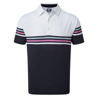 FootJoy Stretch Pique Colour Block Polo Shirt,  Male,  White/Black/Fog Blue/Ice Berry,  Large