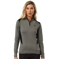 Palm Grove Ladies Panel Quarter Zip Windshirt,  Female,  Grey/ Black,  14