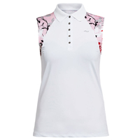 Röhnisch Ladies Leaf Sleeveless Polo Shirt,  Female,  Small,  Pink leaves