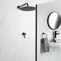 Ducha Negra Manual Empotrable de 1 Función con Alcachofa Redonda de 300mm y Llave