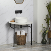 Lavabo Consola Moderno Negro con Encimera Blanca y 395mm - Lavabo Redondo