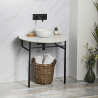 Lavabo Consola Moderno Negro con Encimera Blanca y Lavabo Redondo de 280mm