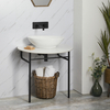 Lavabo Consola Moderno Negro con Encimera Blanca y Lavabo Redondo de 280mm