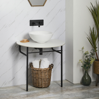 Lavabo Consola Moderno Negro con Encimera Blanca y Lavabo Redondo de 400mm