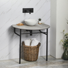 Lavabo Consola Moderno Negro con Encimera de Color Girs Piedra y Lavabo Redondo de 280mm