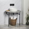 Lavabo Consola Moderno Negro con Encimera de Color Gris Piedra y Lavabo Redondo de 395mm