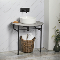 Lavabo Consola Moderno Negro con Encimera de Color Gris Piedra y Lavabo Redondo de 395mm