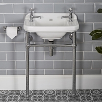 Lavabo Consola Tradicional en Cerámica Old London 515mm con Estructura en Acero Inoxidable - Richmond