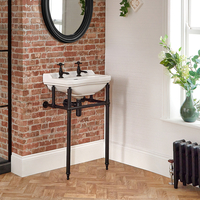 Lavabo Consola Tradicional Blanco y Negro de 500mm - (2 Agujeros para la Grifería)