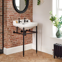 Lavabo Consola Tradicional Blanco y Negro de 560mm - (2 Agujeros para la Grifería)
