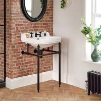 Lavabo Consola Tradicional Blanco y Negro de 560mm - (3 Agujeros para la Grifería)