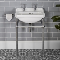 Lavabo Consola Tradicional en Cerámica de 500mm con Estructura en Acero Inoxidable - Richmond