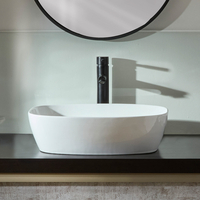 Lavabo de Sobre Encimera Moderno Oval Blanco - 500mm x 390mm (Sin Agujeros para la Grifería) - Berkely