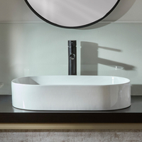 Lavabo de Sobre Encimera Moderno Oval Blanco - 600mm x 380mm (Sin Agujeros para la Grifería) - Ealing