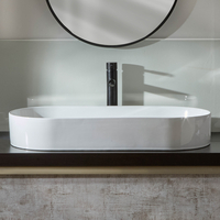 Lavabo de Sobre Encimera Moderno Oval Blanco - 800mm x 380mm (Sin Agujeros para la Grifería) - Ealing