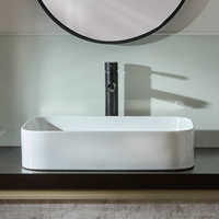 Lavabo de Sobre Encimera Moderno Rectangular Blanco - 550mm x 380mm (Sin Agujeros para la Grifería) - Covent