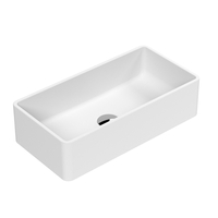 Lavabo Sobre Encimera - Blanco Opaco Moderno Rectangular - 465mm x 235mm (Sin Agujeros para la Grifería)