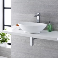 Lavabo Sobre Encimera Oval de Cerámica 520x320mm con Grifo Mezclador de Lavabo Monoforo - Kenton