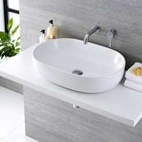 Lavabo Sobre Encimera Oval de Cerámica de 590x425mm con Mezclador de Lavabo Mural - Otterton