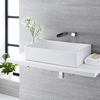 Lavabo Sobre Encimera Rectangular de Cerámica 360x360mm con Mezclador con Caño Abierto Efecto Cascada – Haldon