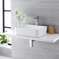 Lavabo Sobre Encimera Rectangular de Cerámica 480x370mm Completo con Grifo Alto – Alswear