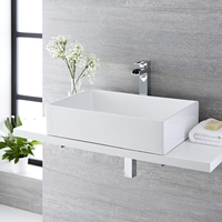Lavabo Sobre Encimera Rectangular de Cerámica 610x400mm con Grifo Mezclador de Lavabo Monoforo - Haldon