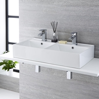 Lavabo Sobre Encimera Rectangular Doble de Cerámica 820x420mm - Halwell