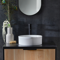 Lavabo Sobre Encimera Redondo con Borde Acanalado Blanco - 370mm