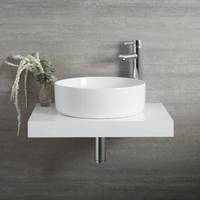 Lavabo Sobre Encimera Redondo Moderno Blanco 395mm x 395mm sin Agujeros para la Grifería