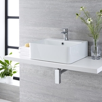 Lavabo Sobre Encimera Suspendido Rectangular de Cerámica 460x420mm con Grifo Mezclador de Lavabo Monoforo - Exton
