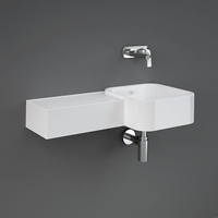 Lavabo Suspendido Cuadrado Moderno - Blanco Lúcido - Versión Izquierda - 765mm x 360mm (Sin Agujeros para la Grifería) - RAK Petit x Hudson Reed