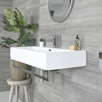 Lavabo Suspendido Moderno Rectangular Blanco 1000mm x 420mm con Barra Porta Toallas Cromada