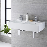 Lavabo Suspendido Rectangular Doble de Cerámica 820x420mm - Halwell