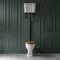 Pack de WC Tradicional Elevado con Inodoro y Cisterna Alta - Kit de Descarga - Negro - Tapa Efecto Roble