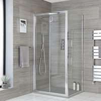 Puerta de Ducha Plegable Frontal Angular Portland con Plato de Ducha Efecto Piedra - Disponible en Distintas Medidas