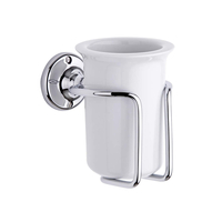 Vaso Porta Cepillo de Dientes en Cerámica y Soporte Porta Vaso de Pared Tradicional - Cromado - Elizabeth